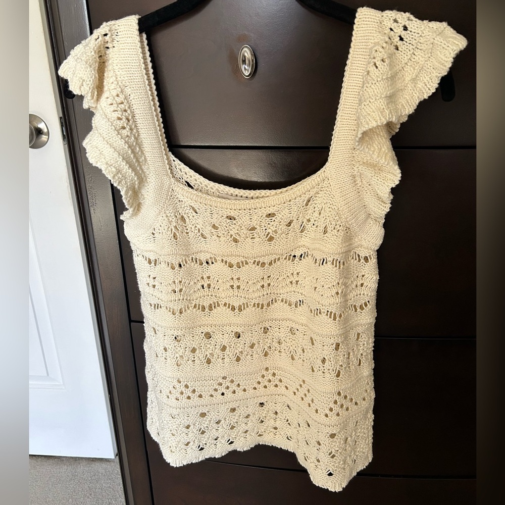 LOFT Ivory Crochet Knit Top